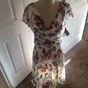 White dress with red & black print